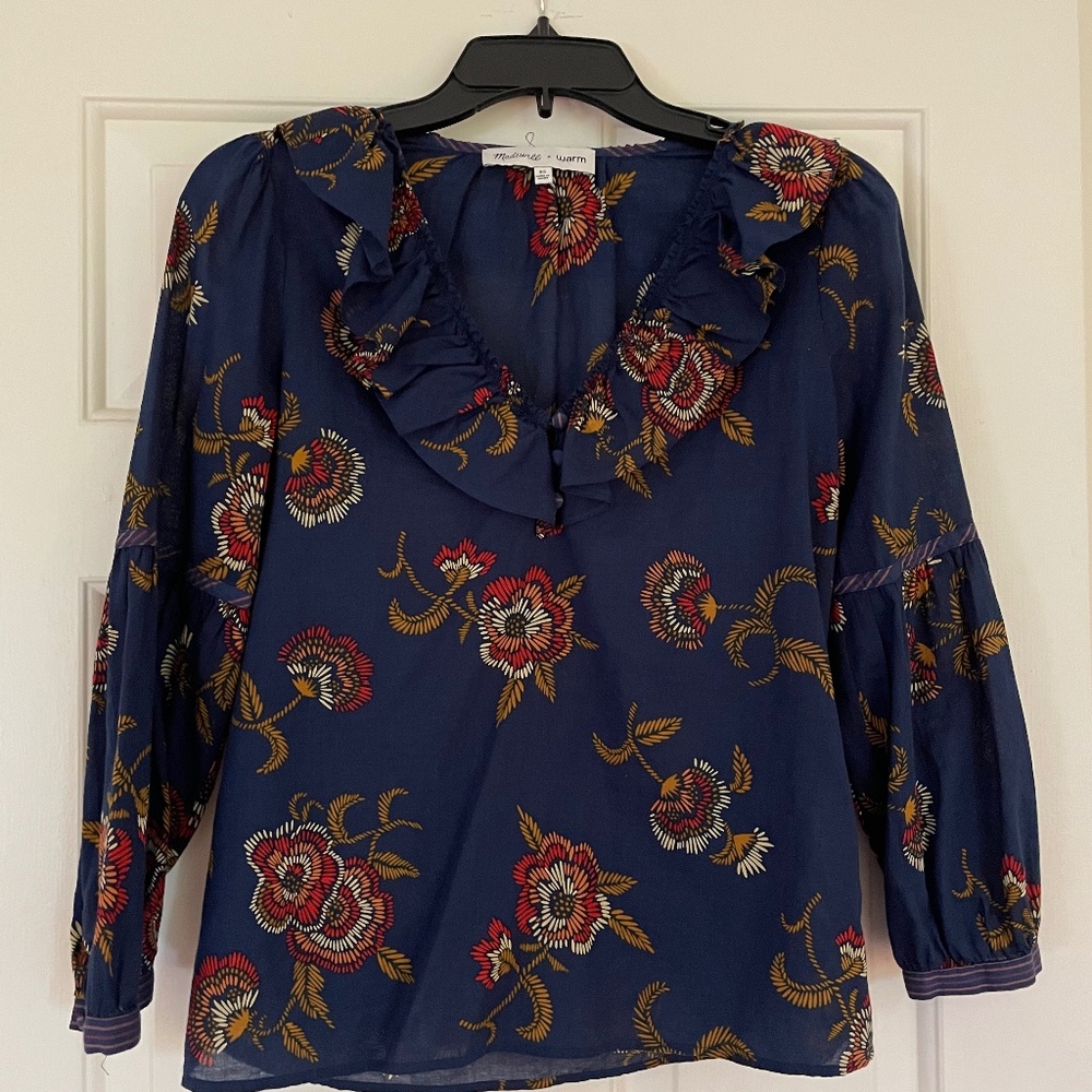 Madewell Warm Ruffle Collar Top in Honolulu Hibiscus